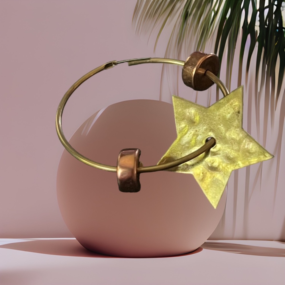 💖 Brass & Copper Star Hoop Earrings – Artisan Celestial Design 💖